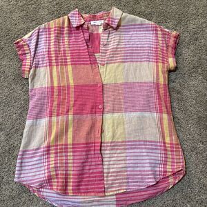 Anthropologie Beach Lunch Lounge Womens Striped Button Down Short‎ Sleeve Size S